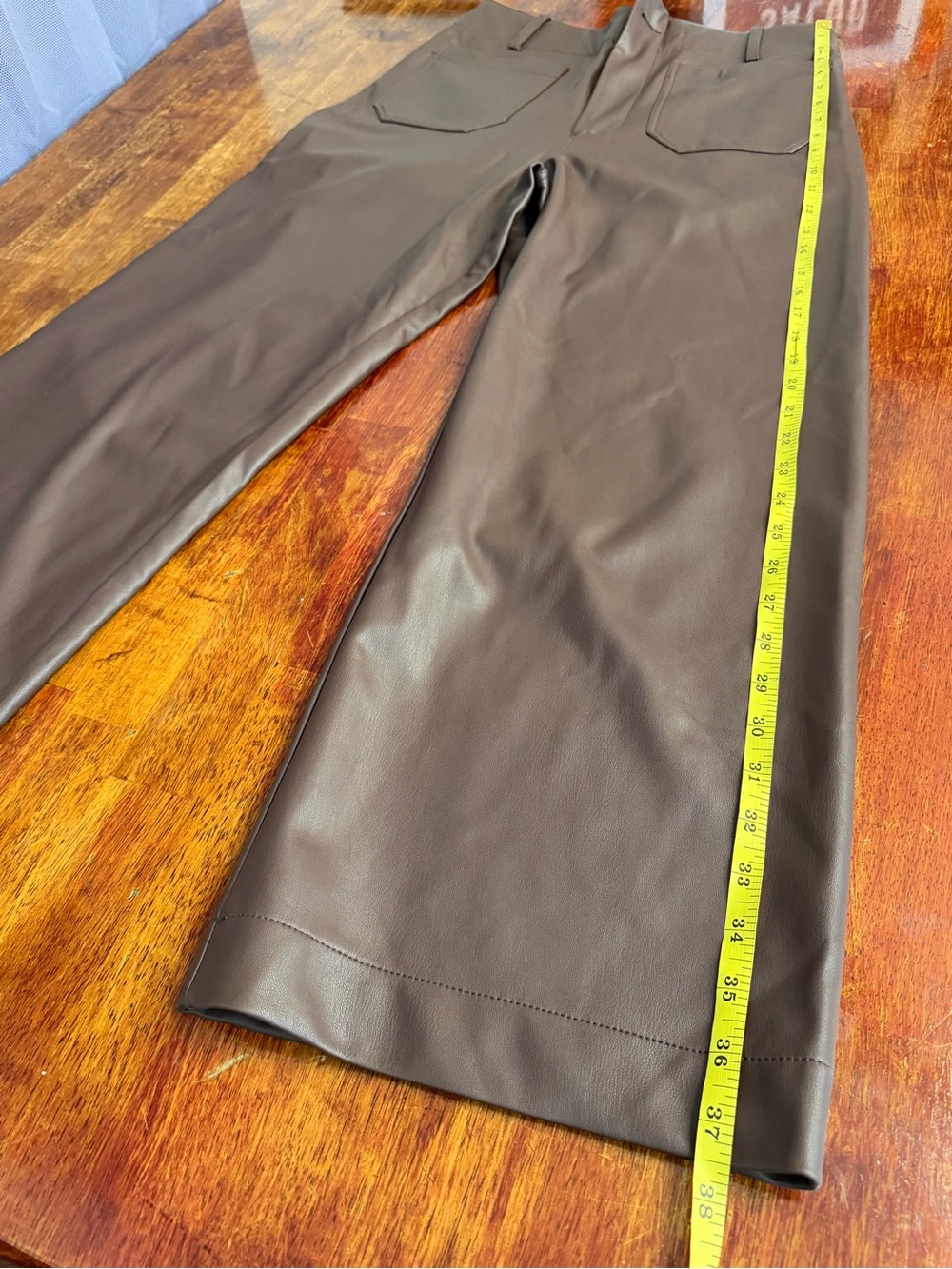 Anthro Maeve Colette Faux Leather Wide Leg Cropped Pant Size 29 Chocolate New - Picture 8 of 13